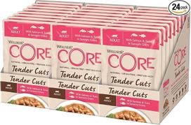„Wellness CORE Tender Cuts“ šlapias kačių maistas padaže, be grūdų, su dideliu mėsos kiekiu: lašiša ir tunas, 24 x 85 g