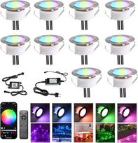 „Wi-Fi“ RGB terasos apšvietimas – į grindis įleisti lauko prožektoriai, suderinami su „Alexa“, 12 V nuolatinė srovė, skersmuo 61 mm, 1,5 W, didelio dydžio LED grindų šviestuvai, į grindis įleisti prožektoriai, skirti naudoti lauke, 10 vnt. rinkinys