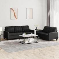 „Willood“ 2-vietė + 3-vietė sofa, poilsio sofa, fotelis, dirbtinė oda, juoda