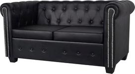 „Willood“ Chesterfield L formos kampinė sofa su miego funkcija, 2 vietų, dirbtinė oda, juoda