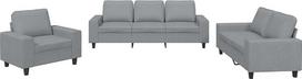 „Willood“ dvivietė + trivietė sofa + fotelis – svetainės, miegamojo ar svečių kambario sofa, šiuolaikiška, šviesiai pilkos spalvos