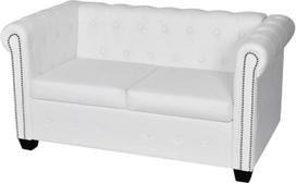 „Willood“ Chesterfield L formos kampinė sofa su miego funkcija, 2 vietų, dirbtinė oda, balta