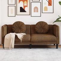 „Willood“ dvivietė sofa, skirta svetainei, svetainės sofa, svetainės baldai su pagalvėlėmis, rudos spalvos dirbtinė oda, suede stiliaus