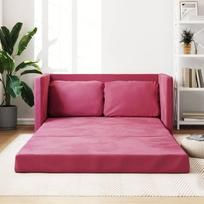 „Willood“ grindinė sofa su miego funkcija, sulankstoma grindinė lova, sofa-lova, sofa-lova su metaliniu rėmu, sulankstoma sofa-lova, skirta svetainei ir miegamajam, vyno raudonos spalvos, 122 x 204 x 55 cm, aksominė