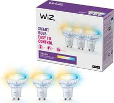 „WiZ“ reguliuojamos baltos spalvos LED prožektoriai GU10, 3 vnt. rinkinys (345 lm), 50 W stikliniai prožektoriai su reguliuojamu apšvietimu nuo šiltos iki šaltos baltos spalvos, išmanusis apšvietimo valdymas per „Wi-Fi“ balsu arba programėle