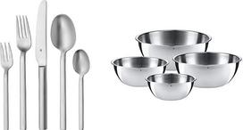 „WMF Alteo“ stalo įrankių rinkinys 6 asmenims, 30 dalių, „Monobloc“ peilis, matinis „Cromargan“ nerūdijantis plienas ir „Gourmet“ 4 dalių daugiafunkcinis dubuo, tinkamas maišyti