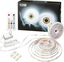 „WOBANE“ baltos spalvos reguliuojamo ryškumo LED juostų rinkinys (10 m), 12 V lipnios LED juostos, ypač ryškios 6500 K šaltos baltos spalvos LED juostos su radijo bangomis valdomu nuotolinio valdymo pultu, skirtos naudoti patalpose, virtuvėje, po spintelė