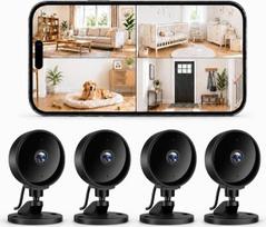 „WOLFANG“ vidaus stebėjimo kamera, 1080P, mini „Wi-Fi“ kamera namams su naktinio matymo funkcija, judesio aptikimu, dvipusiu garso ryšiu, be mėnesinio mokesčio, suderinama su „Alexa“ ir „Google Home“, tik 2,4 GHz „Wi-Fi“, 4 vnt. rinkinys