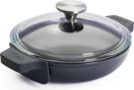 „Woll Iron“ patiekimo keptuvė su dangčiu ir silikoninėmis rankenėlėmis, tinka indukcinėms viryklėms, skersmuo 20 cm, aukštis 5,5 cm, tinka visų tipų viryklėms, ketaus, galima naudoti orkaitėje iki 250°, pilkos spalvos