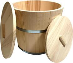 „Wooden World“ medinis kibiras su 2 dangčiais raugintiems kopūstams ir agurkų statinė raugintiems kopūstams arba pirties reikmėms – 10 litrų