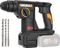 „WORX WX387.9“ akumuliatorinis plaktuvinis gręžtuvas, 20 V, bešepetėlis variklis, 2,0 J smūgio energija, SDS-Plus, 3 funkcijos: gręžimas, plaktuvinis gręžimas ir kalimas, 22 mm gręžimo skersmuo, be akumuliatoriaus ir įkroviklio