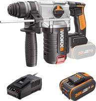 „Worx“ 20 V plaktuvinis gręžtuvas, 2,0 Ah, „Powershare“, SDS-plus gręžtuvas su pneumatinio plaktuko mechanizmu, skirtas varžtų įsukimui, gręžimui ir kalimui – 1,2 džaulio smūgio energija - 1 valandos greitojo įkrovimo įkroviklis ir dėklas, 18 V | 4-in-1: