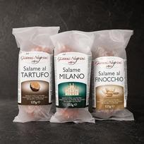 „WURSTBARON“ mini salami rinkinys – su triufeliais, „Milano“ ir pankoliais – 3 x 125 g – Italijos delikatesai, be glitimo