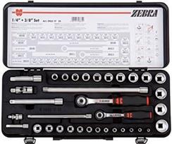 „Würth“ 1/4 + 3/8 colio raktų rinkinys, 35 dalių, su ratchetine dėžute