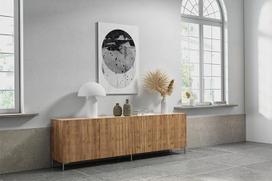 „Wuun® Somero“ aukštas bufetas SDF5 „Vita“ chromo spalvos / 240 cm pločio (2 x 120) aukščio 72 cm, gylio 40 cm, su ąžuolinėmis lentelėmis