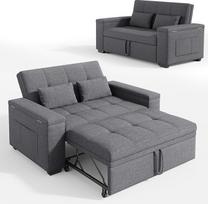„Xbro“ 3-in-1 išskleidžiama sofa-lova, dvivietė sofa su miego funkcija, reguliuojama atlošo padėtis, lininis audinys su 2 pagalvėlėmis ir šoninėmis kišenėmis, skirta svetainei, miegamajam ar biurui, tamsiai pilka