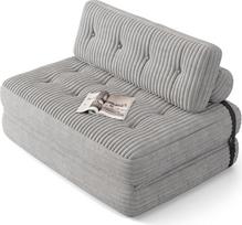 „Xbro“ sulankstoma sofa „2-in-1“ su miego funkcija, svečių lova mažoms erdvėms, velveto audinys, reguliuojamas galvos ir nugaros atraminis elementas, 180 x 130 cm, šviesiai pilka