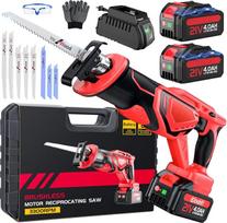 „XIAZIR“ akumuliatorinis pjūklas, 3500 SPM bešepetėlis variklis, su 2 vnt. 21 V 4000 mAh didelio našumo akumuliatoriais, 8 dalių pjūklų rinkinys medžiui, metalui, plastikui ir PVC, belaidis ir profesionalios kokybės