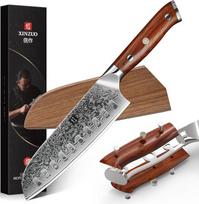 „Xinzuo“ 18 cm „Damascus Steel“ „Santoku“ peilis, „Damascus“ virtuvės peilis, profesionalus kaltinis virtuvės peilis, aštrus virtuvės peilis, ergonomiška rožmedžio rankena su riešutmedžio magnetiniu dėklu – „Yu“ serija