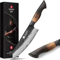 „XINZUO“ Damasko plieno 19,3 cm „Santoku“ peilis, su „Hammer Finish“ apdaila, virtuvinis peilis, aštrus ašmenys, Damasko peilis, profesionalus kaltinis virėjo peilis, daugiafunkcinis virėjo peilis, ergonomiška rankena iš balto medžio