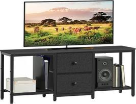 „YATINEY TV“ spintelė televizoriams iki 55 colių, televizoriaus stovas, televizoriaus konsolė, žema spintelė su atvirais skyrius, 2 stalčiai, skirta svetainei, miegamajam, 120 x 30 x 50 cm, juoda XDS02BB