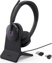 „Yealink BH74“ su laikikliu – belaidės „Bluetooth“ ausinės su mikrofonu ir aktyviąja triukšmo slopinimo (ANC) funkcija, skirtos UC | 6 mikrofonų dirbtinio intelekto (AI) triukšmo slopinimas, garsumo išjungimo mygtukas, 32 valandų pokalbių trukmė, ant ausų