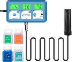„YINMIK EC pH Meter Grow“ – skaitmeninis pH ir EC matuoklis hidroponikai | 6-in-1 vandens kokybės matuoklis su temperatūros ir drėgmės matavimu, skaitmeninis daugiafunkcinis matuoklis su kalibravimo tirpalais