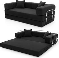 „YINIX“ miegamoji sofa, 160 cm pločio – modulinė, ant grindų statoma, sulankstoma sofa be vidinio rėmo, pagaminta iš velvetinio audinio, svečių lova su metaliniu rėmu, skalbiama (juoda, 160 cm)