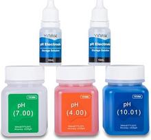 „YINMIK“ pH matuoklio kalibravimo tirpalų rinkinys (4,00, 7,00 ir 10,01) | H apsauginių tirpalų rinkinys, 3 buteliukai po 50 ml pH kalibravimo buferinių tirpalų ir 2 buteliukai po 10 ml KCl pH zondų tirpalo, skirto pH matuokliui