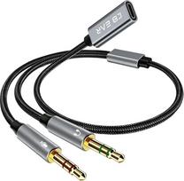 „Yinyoo KBEAR KA01“ USB-C į du 3,5 mm garso ir mikrofono skirstytuvą, 4N cinkuotas OFC, 2-in-1 USB-C ausinių AUX adapteris, suderinamas su žaidimų ausinėmis/garso kolonėlėmis, stacionariais kompiuteriais, nešiojamaisiais kompiuteriais ir išmaniaisiais tel