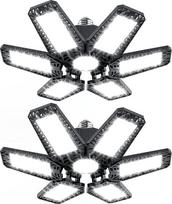 „YIQIBRO“ garažo lempa LED 185 W, 18500 LM, 2 vnt. rinkinys – 6500 K garažo apšvietimo dirbtuvės lempa su 6+1 reguliuojamais skydeliais, E26/E27 LED dirbtuvės lubų lempa, skirta garažui, dirbtuvėms, rūsiui