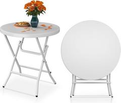 „YITAHOME“ 80 cm sodo stalas, apvalus sulankstomas stalas, balkono stalas, sulankstomas kempingo stalas, atsparus oro sąlygoms, skirtas vakarėliams lauke, paplūdimiui, kepimui ant grotelių, su nerūdijančio metalo rėmu, 80 x 80 x 74 cm, baltas