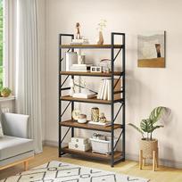 „YITAHOME“ 5 aukštų knygų spinta, didelė stacionari lentyna, medinė lentyna ir metalinis rėmas, pramoninio stiliaus lentyna, ant grindų stovinti daiktų laikymo lentyna, skirta svetainei ir namų biurui, senovinio stiliaus ruda lentyna