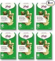 „Yogi Green Energy“ vaisių ir prieskonių aromato ajurvedinė arbatos mišinys su guaranu, imbieru ir šeivamedžio žiedais, 6 x 17 ekologiškų žaliosios arbatos maišelių – iš viso 102 maišeliai