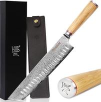 „YOUSUNLONG“ „Tanto“ virėjo peilis – 254 mm – japonų Damasko plienas – aštrus kaip skustuvas – rankena iš itališkos alyvuogės medžio su odiniu dėklu – virtuvinis peilis – mėsos, jautienos pjaustymui, kepimui ant grotelių