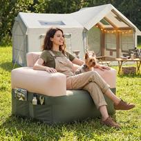 „Ytaoeo“ pripučiama kempingo sofa su elektriniu siurbliu (vienvietė (109 x 83 x 76 cm)) | Pripučiama sofa su atlošu ir porankiais, atskiromis oro kameromis viršuje ir apačioje, skirta naudoti patalpose ir lauke, nešiojama