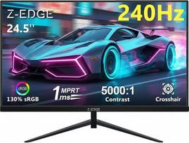 „Z-Edge“ 24,5 colių 240 Hz žaidimų monitorius, 1 ms, VA, 1080p, kryžminis taškas, HDMI, DP | Kompiuterio ekranas 16:9, „Full HD“ 1920x1080, 5000:1 kontrastas, 350 cd/m² ryškumas, „FreeSync“, HDMI, „DisplayPort“, juodos spalvos