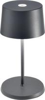 „Zafferano“, „Olivia Mini Lampe“ – nešiojama ir įkraunama stalo lempa su jutikliniu valdymu, tinka naudoti svetainėje ir lauke, su šviesos reguliatoriumi, 2200–3000 K, aukštis 22 cm, spalva – tamsiai pilka