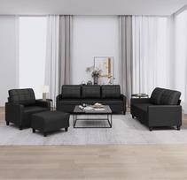 „ZEYUAN“ 4 dalių sofų komplektas su pagalvėlėmis, juoda dirbtinės odos sofa-lova, sofa-lova, sofos, poilsio sofa, sofos ir sofos-lovos
