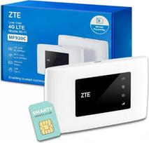 „ZTE MF920U“ CAT4/4G LTE atrakinamas nešiojamas mobilusis „Wi-Fi“ maršrutizatorius, jungiantis iki 10 įrenginių, 2000 mAh baterija + nemokama „Smarty“ SIM kortelė – balta