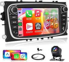 【4+64G】 „Hodozzy“ „CarPlay“ automobilių grotuvas, skirtas „Ford Focus II“, „Galaxy II“, „Mondeo“, „S-Max“ ir „C-Max“ modeliams, su USB ir USB-C jungtimis, 7 colių ekranu, „Ford Focus“ „Bluetooth“ funkcija, „Android Auto“, „EQ“, GPS, „WiFi“, FM, RDS, SWC b