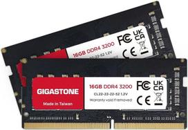 【DDR4 RAM nešiojamiesiems kompiuteriams】GIGASTONE 32GB (2×16GB) DDR4 3200 MHz nešiojamųjų kompiuterių RAM – PC4-25600 SODIMM 260 kontaktų CL22 1,2 V nebuferinė ne-ECC nešiojamųjų kompiuterių atminties plėtimas (suderinama su 2933 MHz ir 2666 MHz)