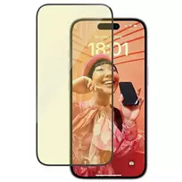 PanzerGlass Ultra-Wide Fit tempered glass screen protector for iPhone 15 6.1" with anti-reflective and anti-blue coating, plus easy aligner included. 2813