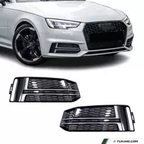 Priešrūkinių Grotelės / Dangteliai, komplektas skirtas Audi A4 B9 (15-19) S-Line, be distroniko, blizgios + chromuotos