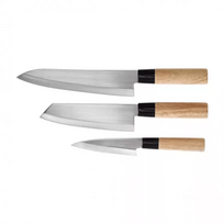 Satake Megumi virtuvės peilių rinkinys: šefo peilis, Santoku Bunka ir universalus peilis