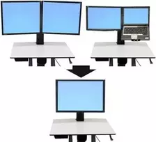 Ergotron WorkFit-C konvertavimo rinkinys iš dvigubo į vieną HD monitorių arba LCD ir nešiojamojo kompiuterio stovo