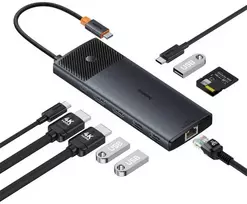 Jungčių stotelė / adapteris USB C kištukas - 1in10 2xHDMI RJ45 SD/TF USB3 BASEUS