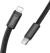 Plokščias USB C į Lightning kabelis Hoco PD 30W 1 m X125 juodas