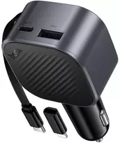 Automobilinis įkroviklis Hoco USB A + USB C PD QC3.0 45W su ištraukiamu kabeliu USB C Z68 juodas