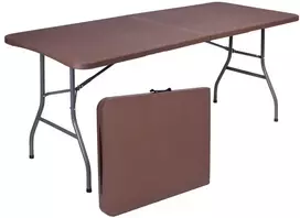 Sulankstomas banketinis stalas-lagaminas, rotango imitacija, 180x74x74.5 cm, rudas, furšetų, renginių stalas